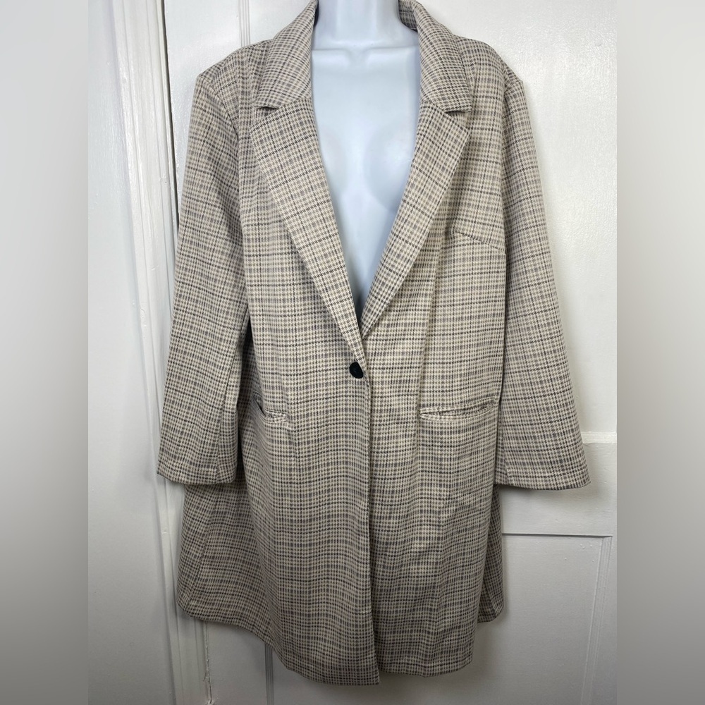 Sanctuary NWOT Catalina Notch Lapel Beige Ivory Plaid Print Blazer Coat Jacket